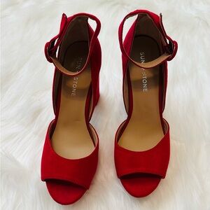 Sun + Stone Vibrant Red Open-Toe Heels